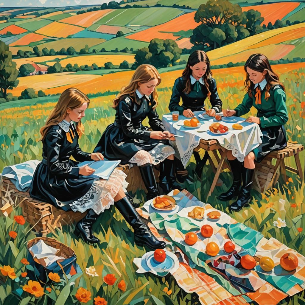 Schoolgirls' Picnic in Picardy: An Impressionistic Painting