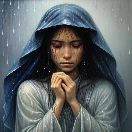 Rain Cleansing Soul: Oil Painting Symbolism