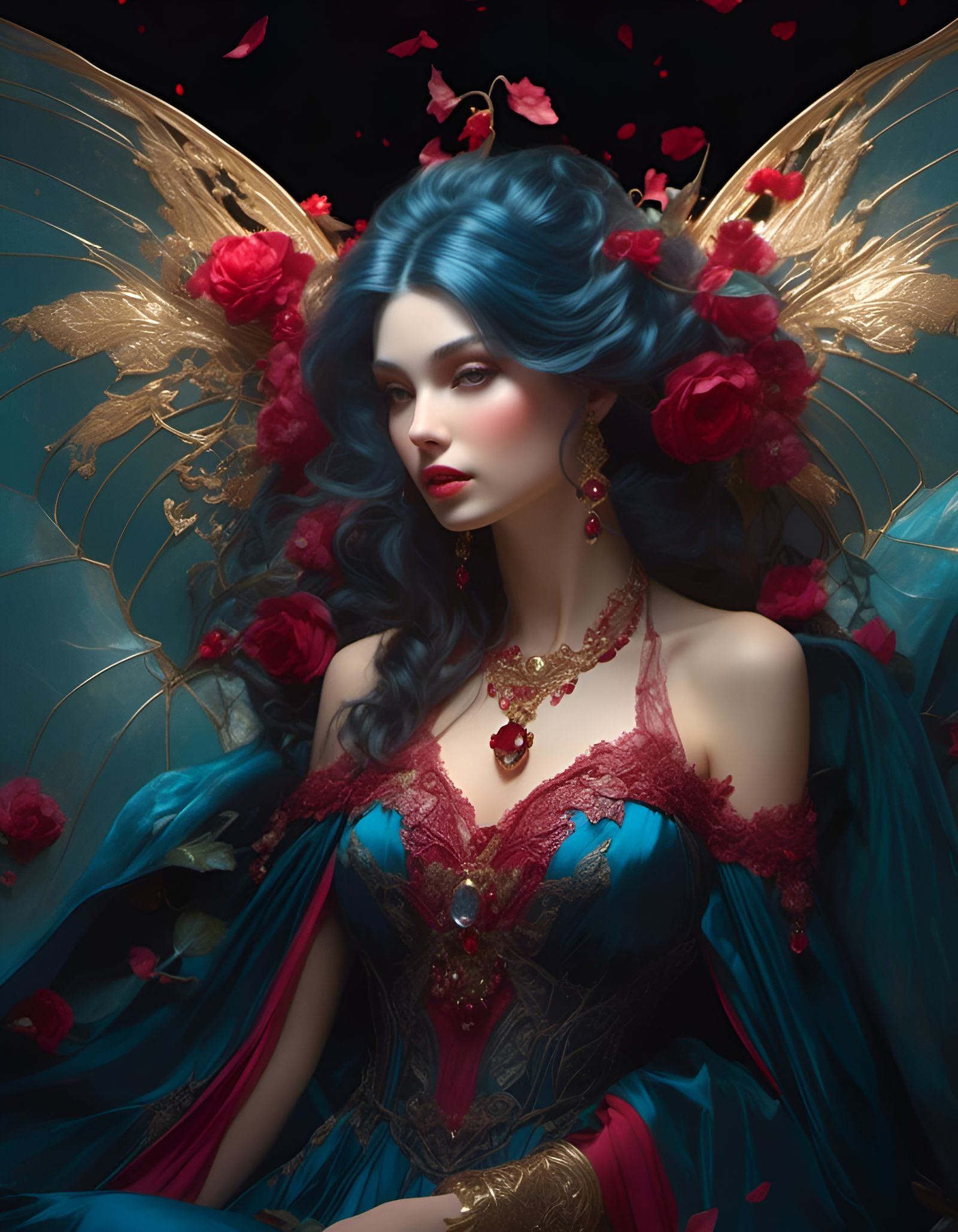 Vampire Woman Portrait with Flowing Lace in Art Nouveau Styl...