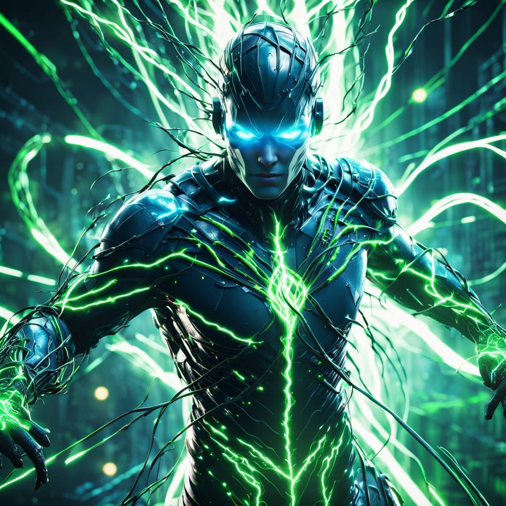 Cinematic Sci-Fi Figure Surrounded by Green Energy