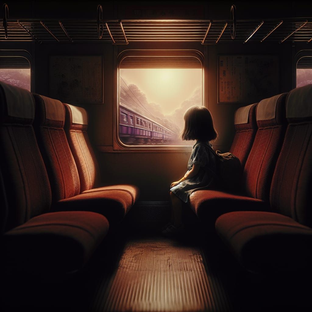 Asian Girl on Train: Matte Painting in 8k
