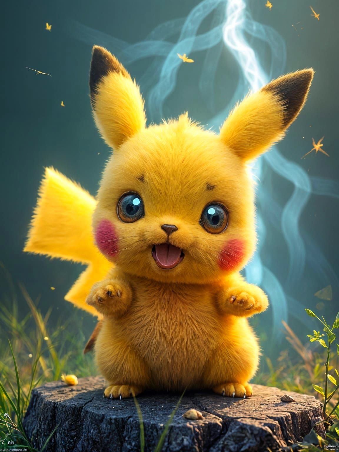 Adorable Pikachu Cub Portrait in Fantasycore Style