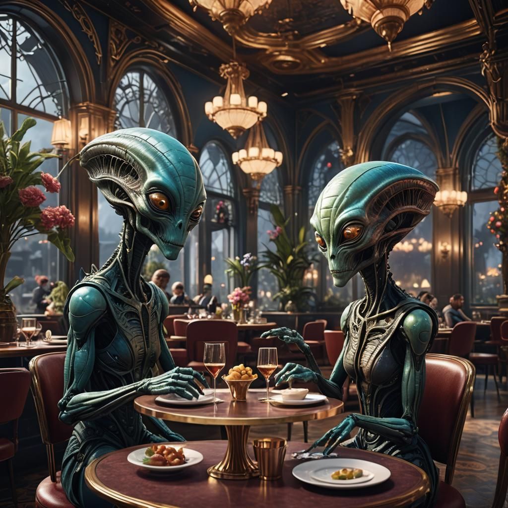 Aliens on a Date: Detailed Fantasy Concept Art