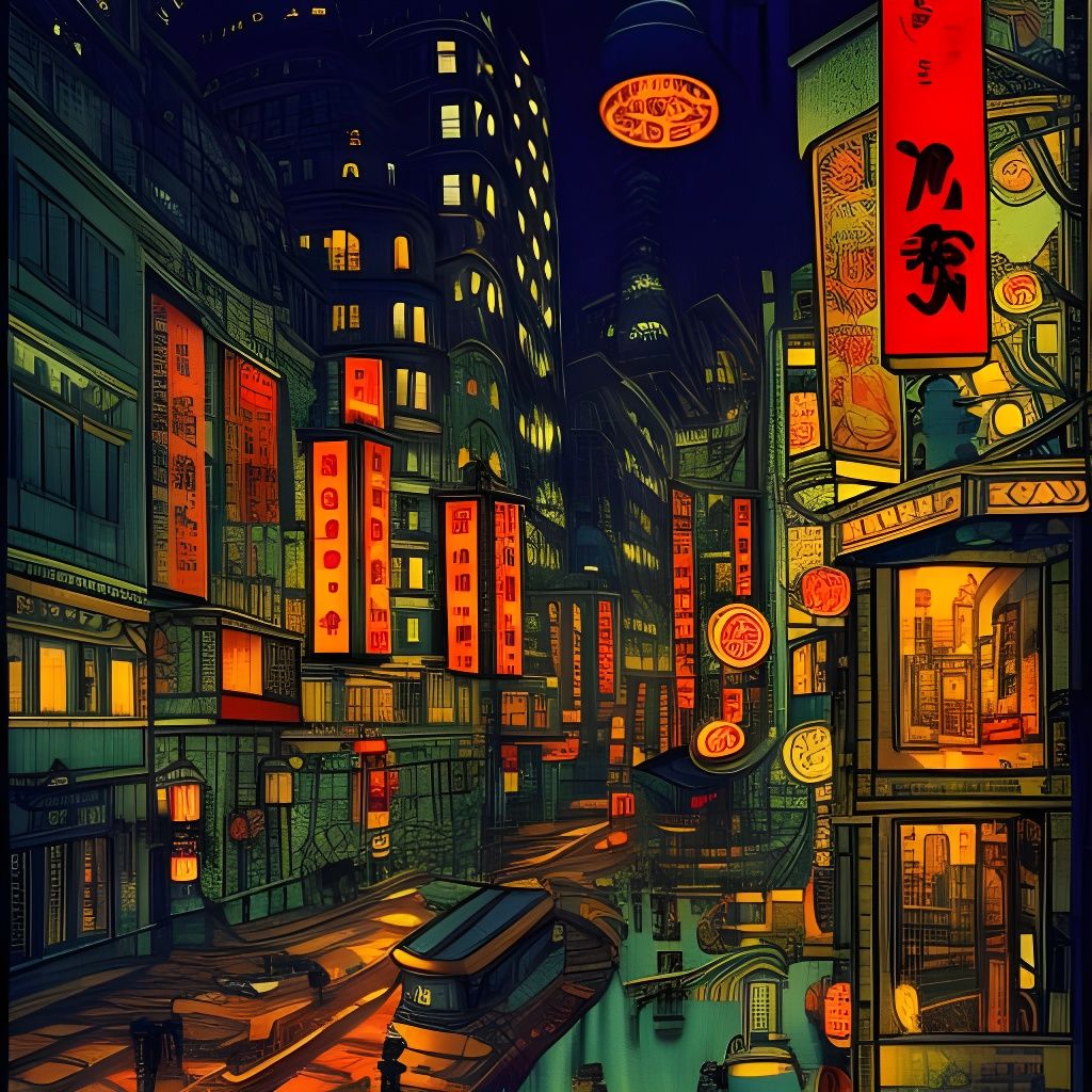 Steampunk Noir Cityscape in Ancient Tokyo