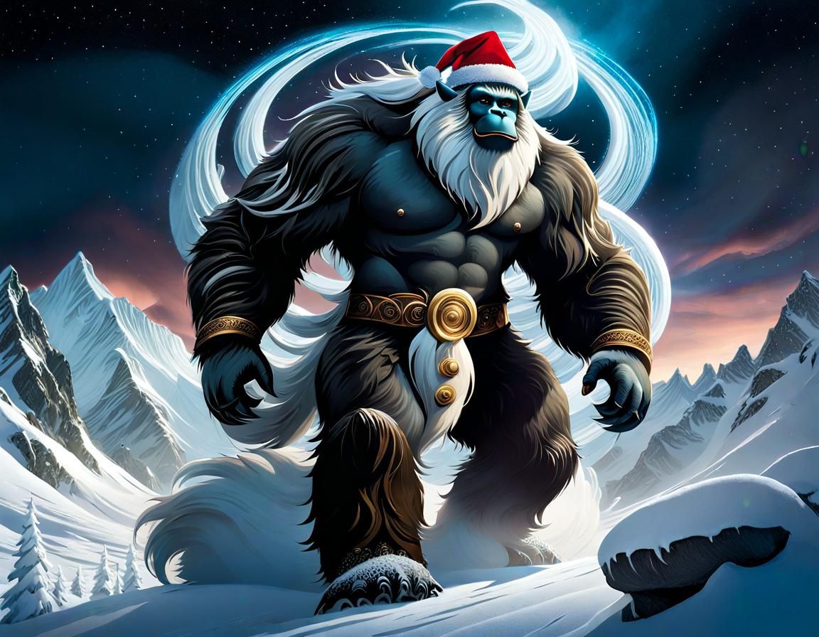 Santa Yeti in Icy Tundra Landscape