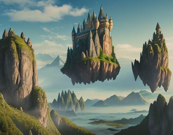 Hogwarts on Giant Floating Mountains with Garden