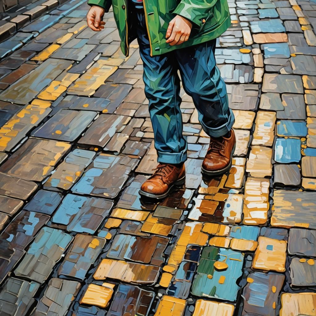 Child on Pavement Crack in Neo-Impressionism Style