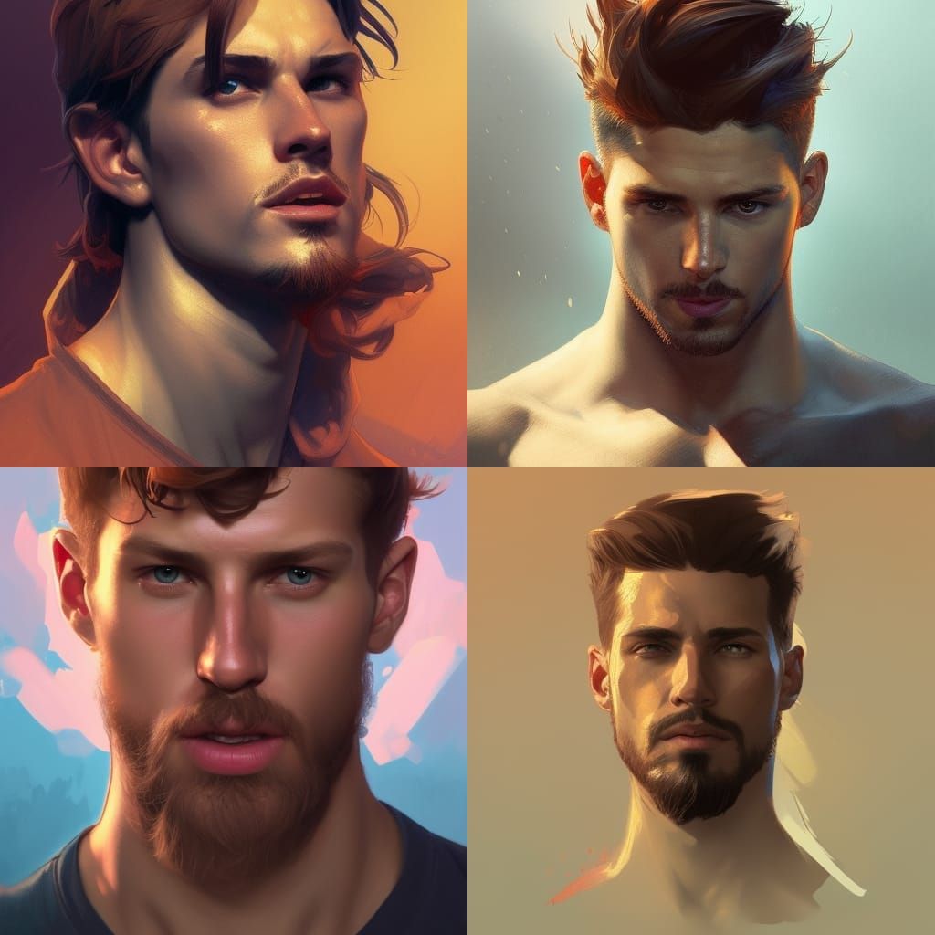 Hyperdetailed Portrait of Attractive Men in Digital Art