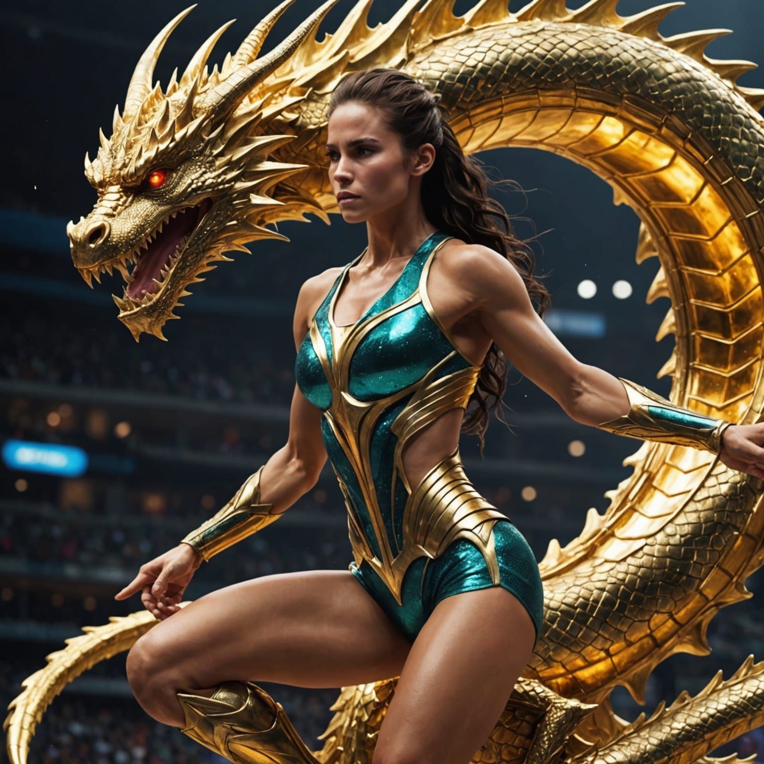 Crystal Dragonoid Athlete Lifting Golden Weights