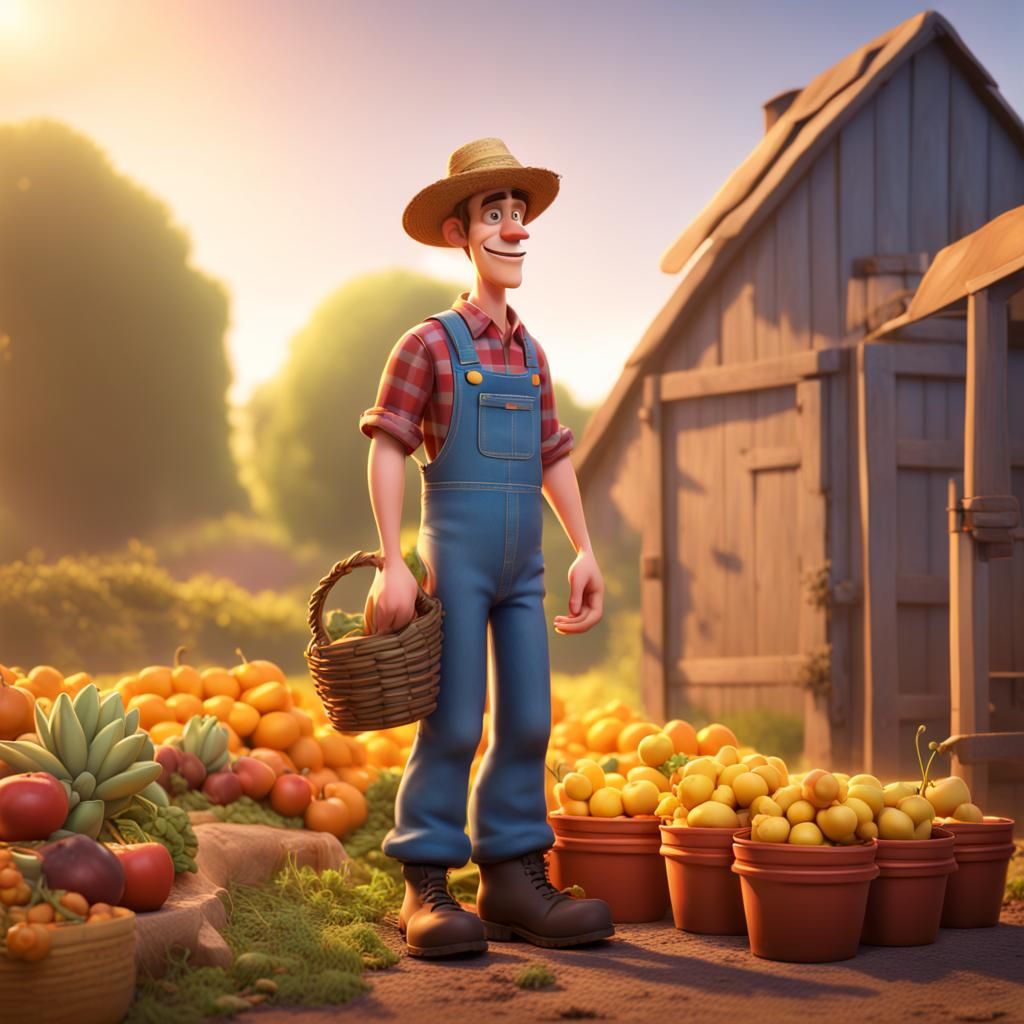 Pixar Style Farmer in Overalls