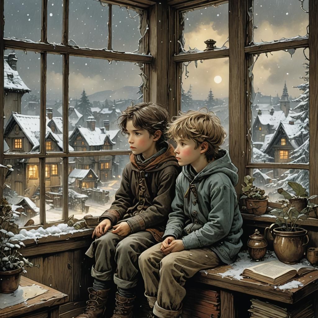 Winter Wonderland Scene in Whimsical Style