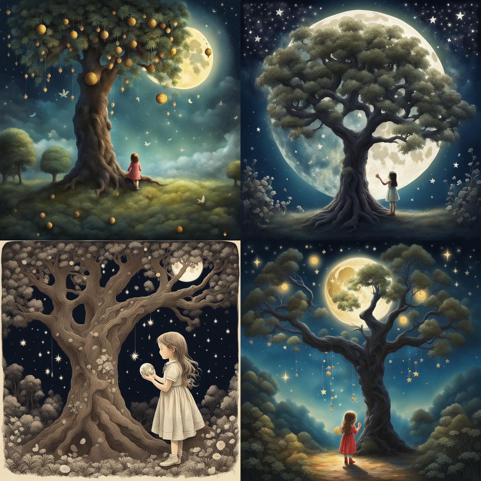 Girl, Date Tree, and Moon: A Magical Image