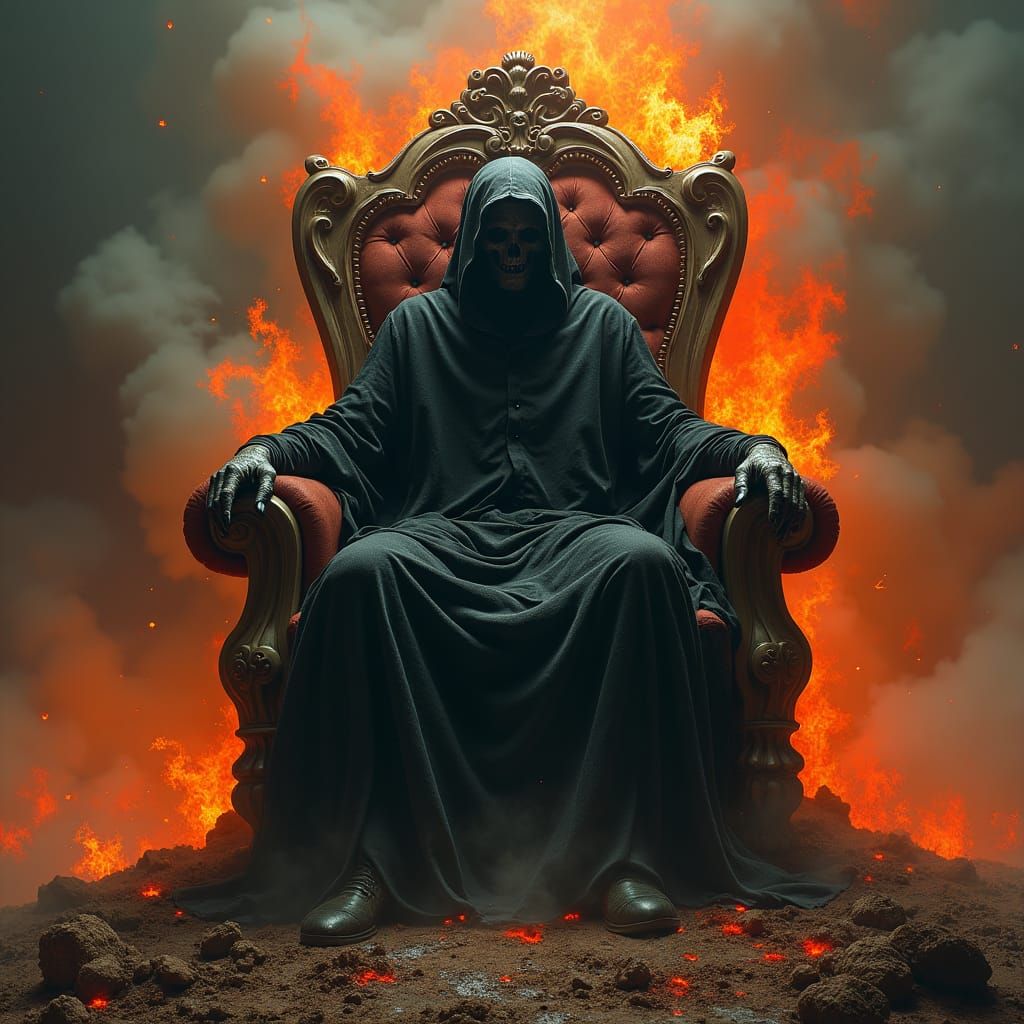 Grim Reaper on Throne in Hellish Chaos