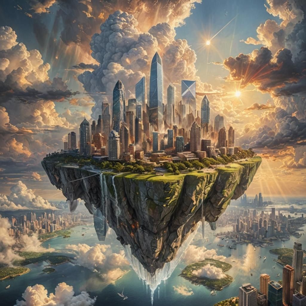 Futuristic City Floating in the Sky, Digital Art