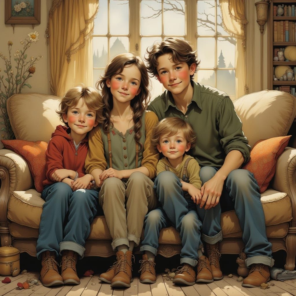 Nostalgic Family Portrait in Rockwell Style