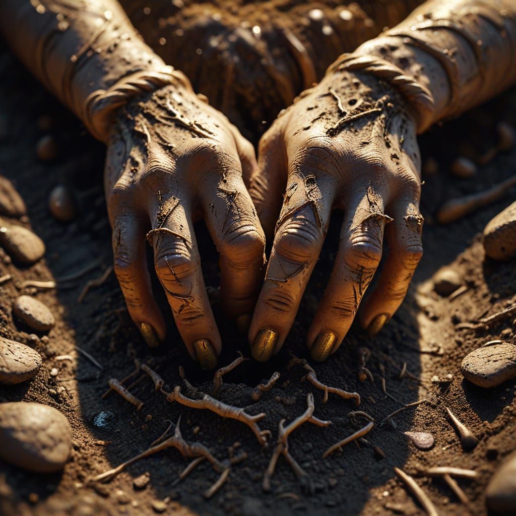 Earthy Surrealism: Hands Rooting in Dirt