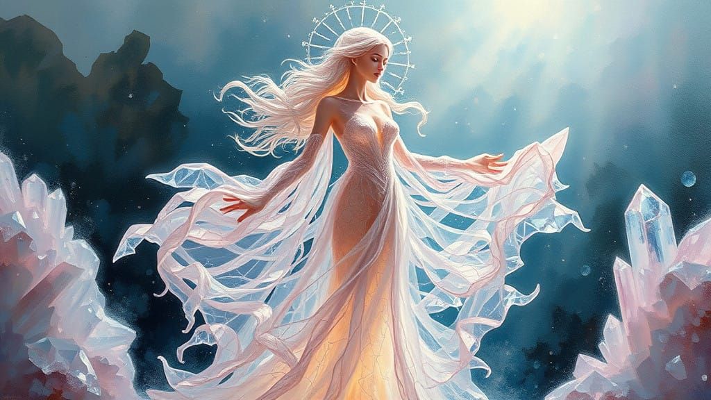 Impasto Crystal Goddess in Shimmering Quartz Haven