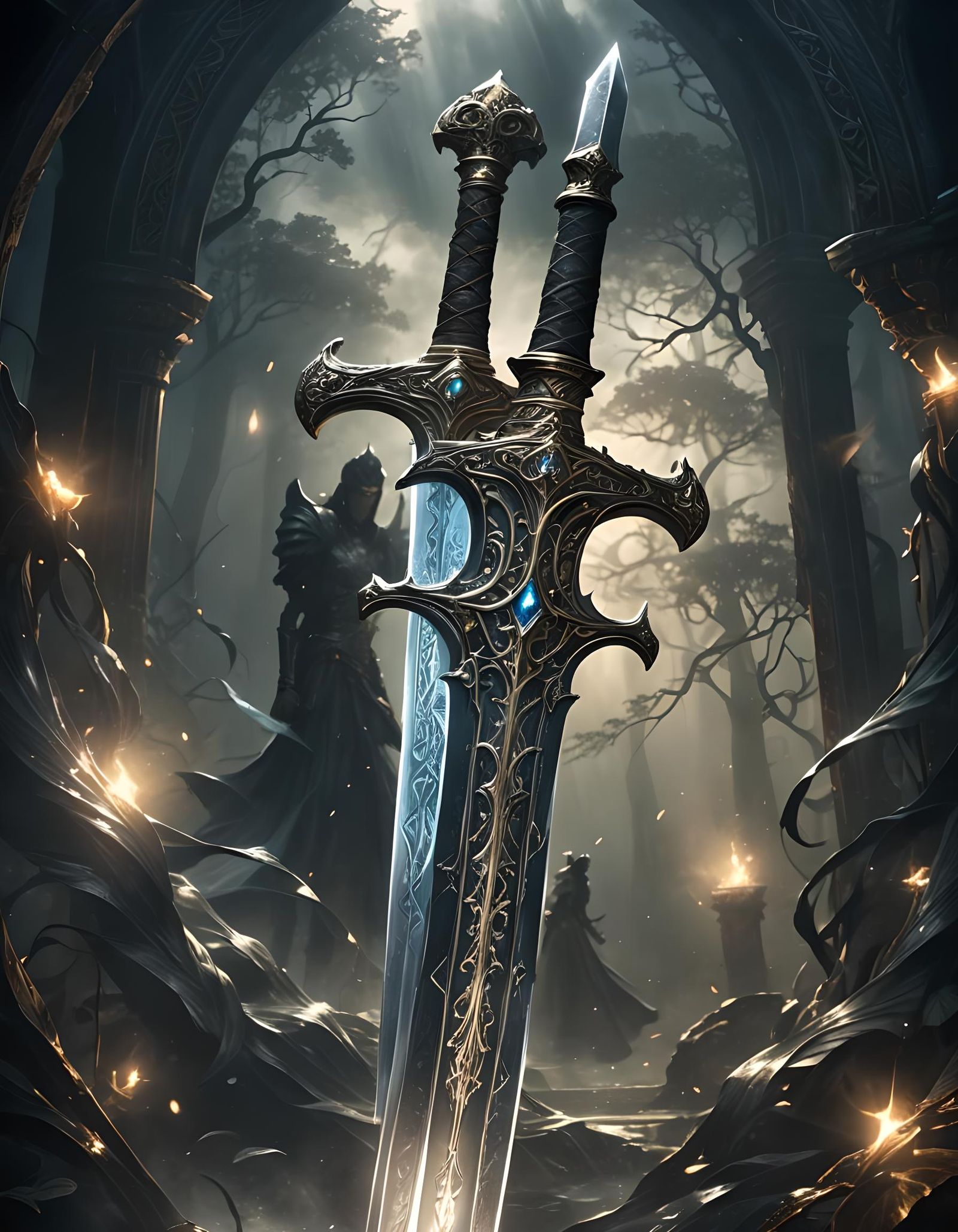 Elegant Sword with Gleaming Blade on Dark Background