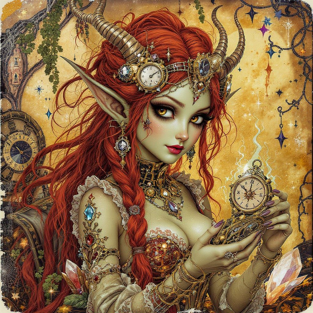 Steampunk Fae with Chrono-Compass in Whimsical Style