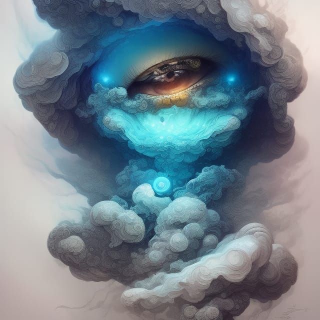 Hyperrealistic Sky Eye Ink Painting in Purple