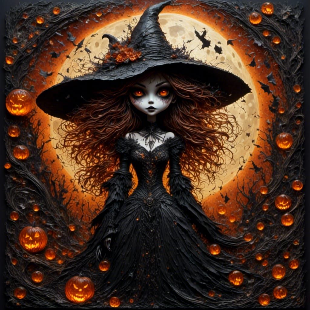 Stunning Antique Witch with Abstract Pebble Art