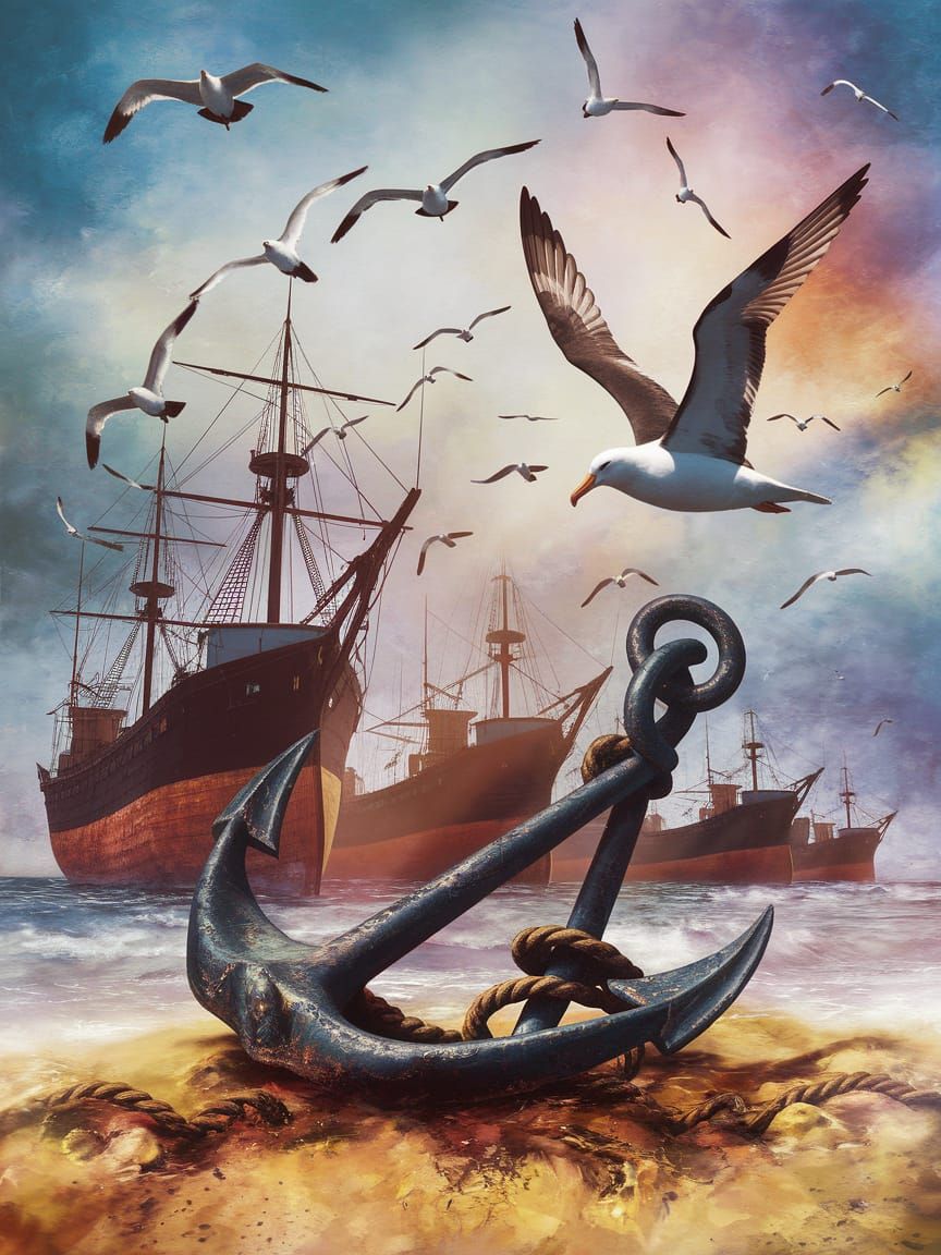 Coastal Scene with Albatross in Double Exposure