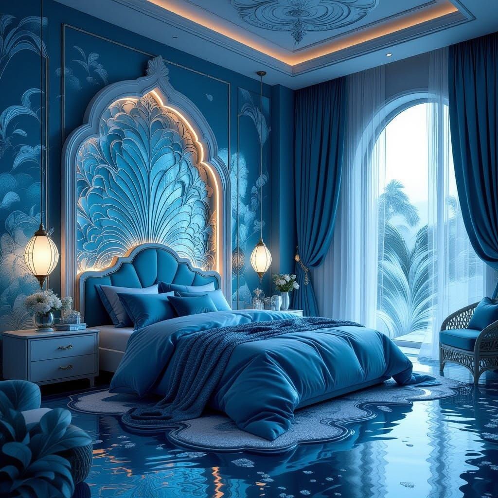 Modern Water Element Bedroom in Fantasy Concept Art Style