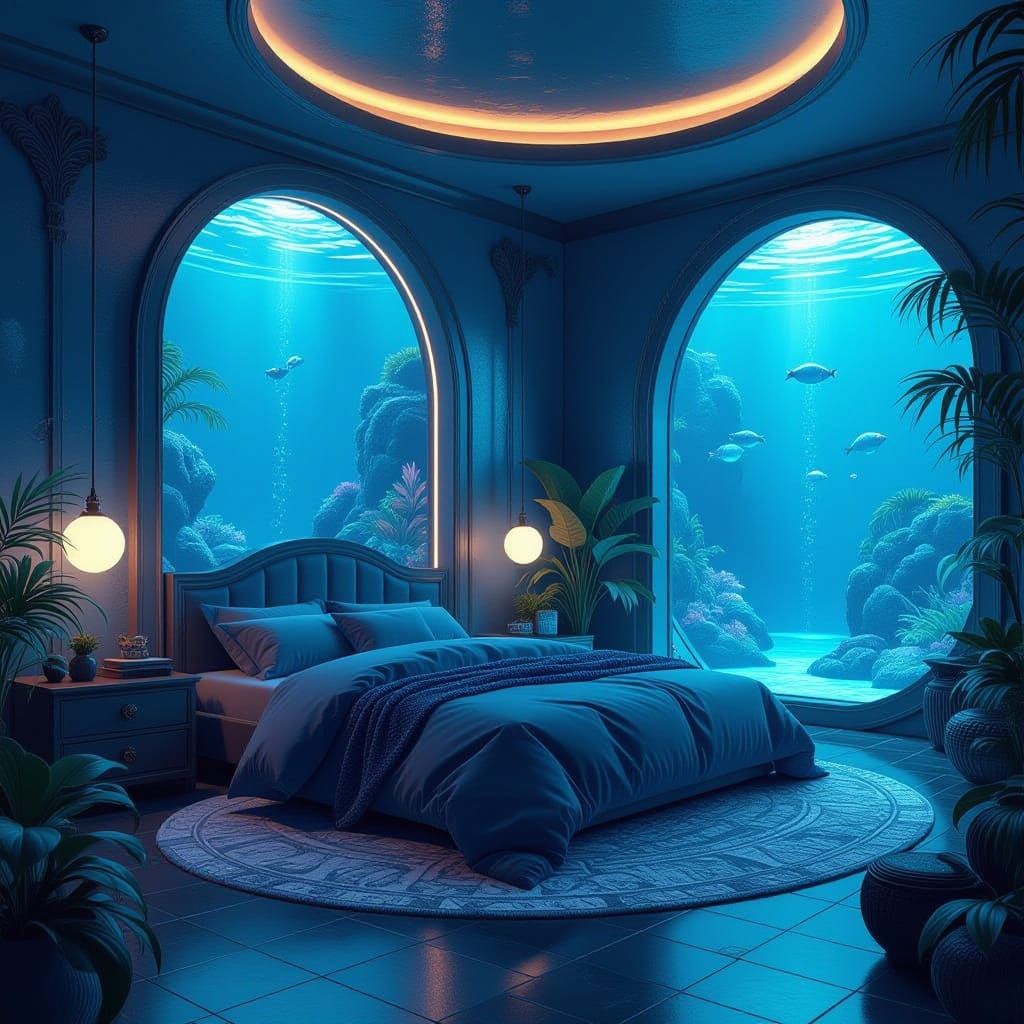 Modern Water Element Bedroom in Fantasy Concept Art Style