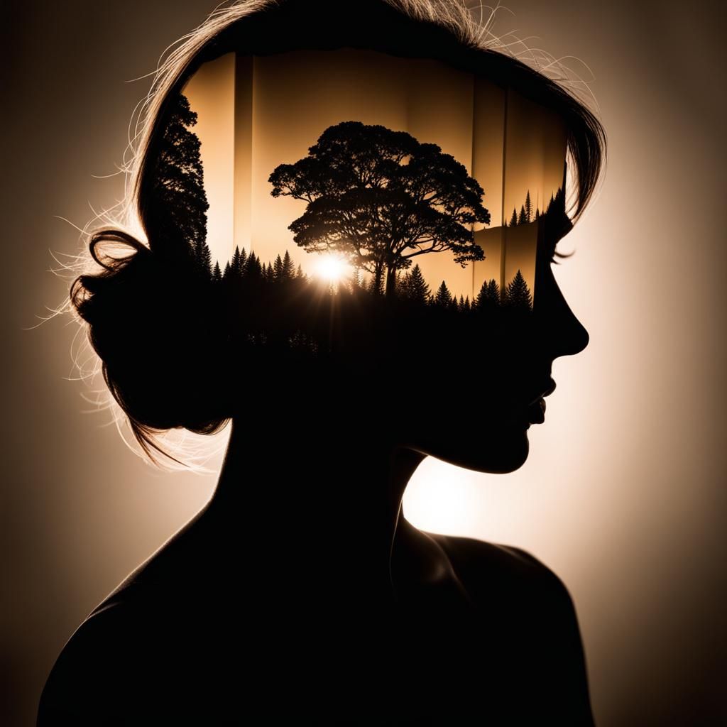 Double Exposure Silhouette Woman Portrait Photography