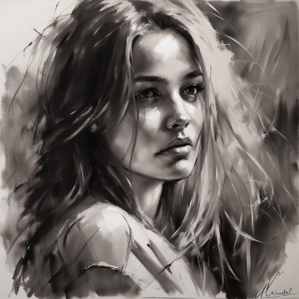 Charcoal Drawing of Precious Lee in London