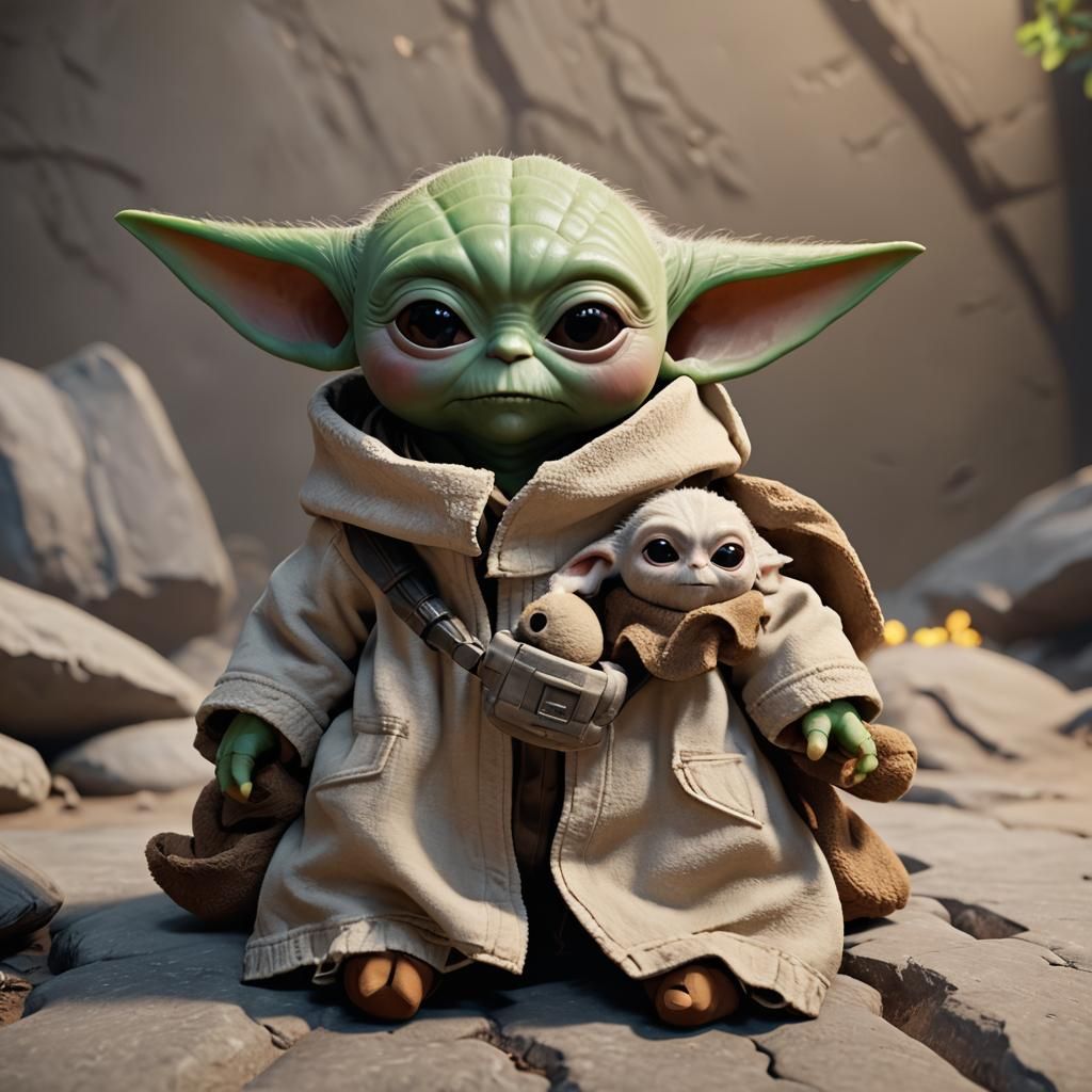 Baby Yoda and Plush Toy in 3D