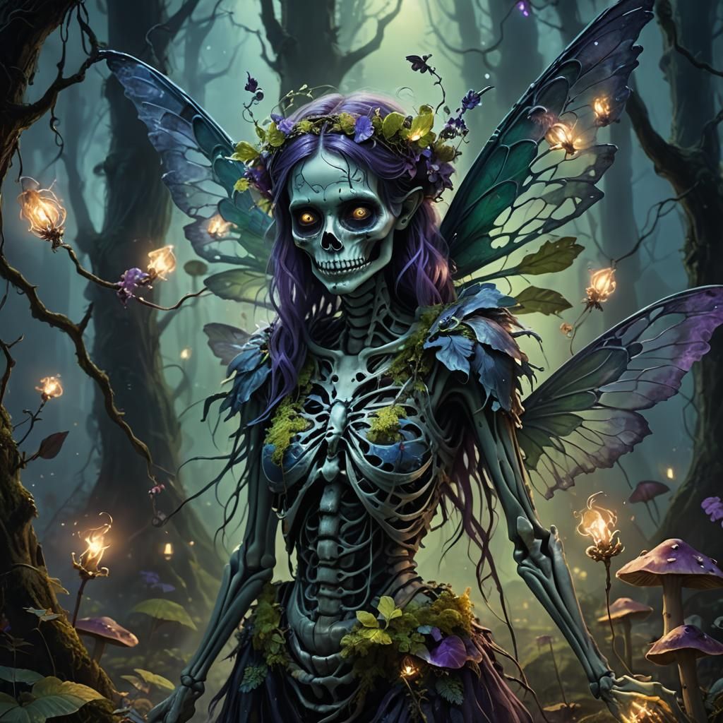Zombie Fairy in Haunted Forest: Dark Fantasy Art