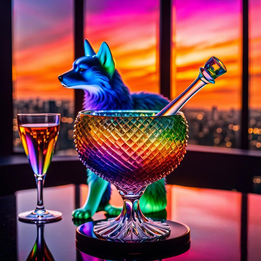Furries Toasting in a Brutalist Glass World