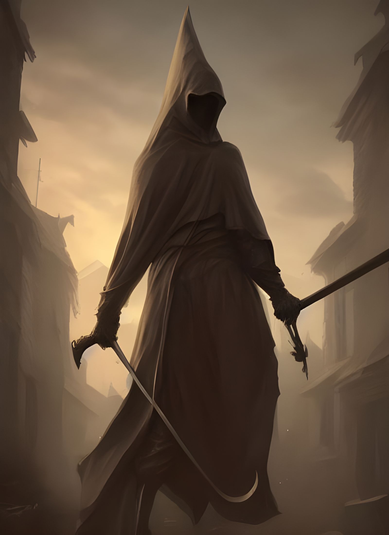 Hyper-Realistic Grim Reaper in Medieval City