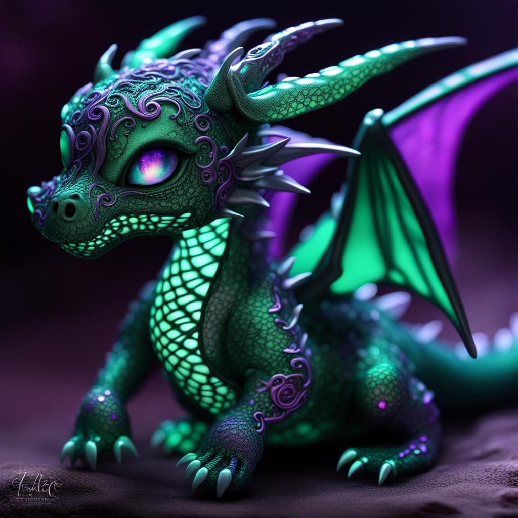 Bioluminescent Lacy Dragon Baby in 3D