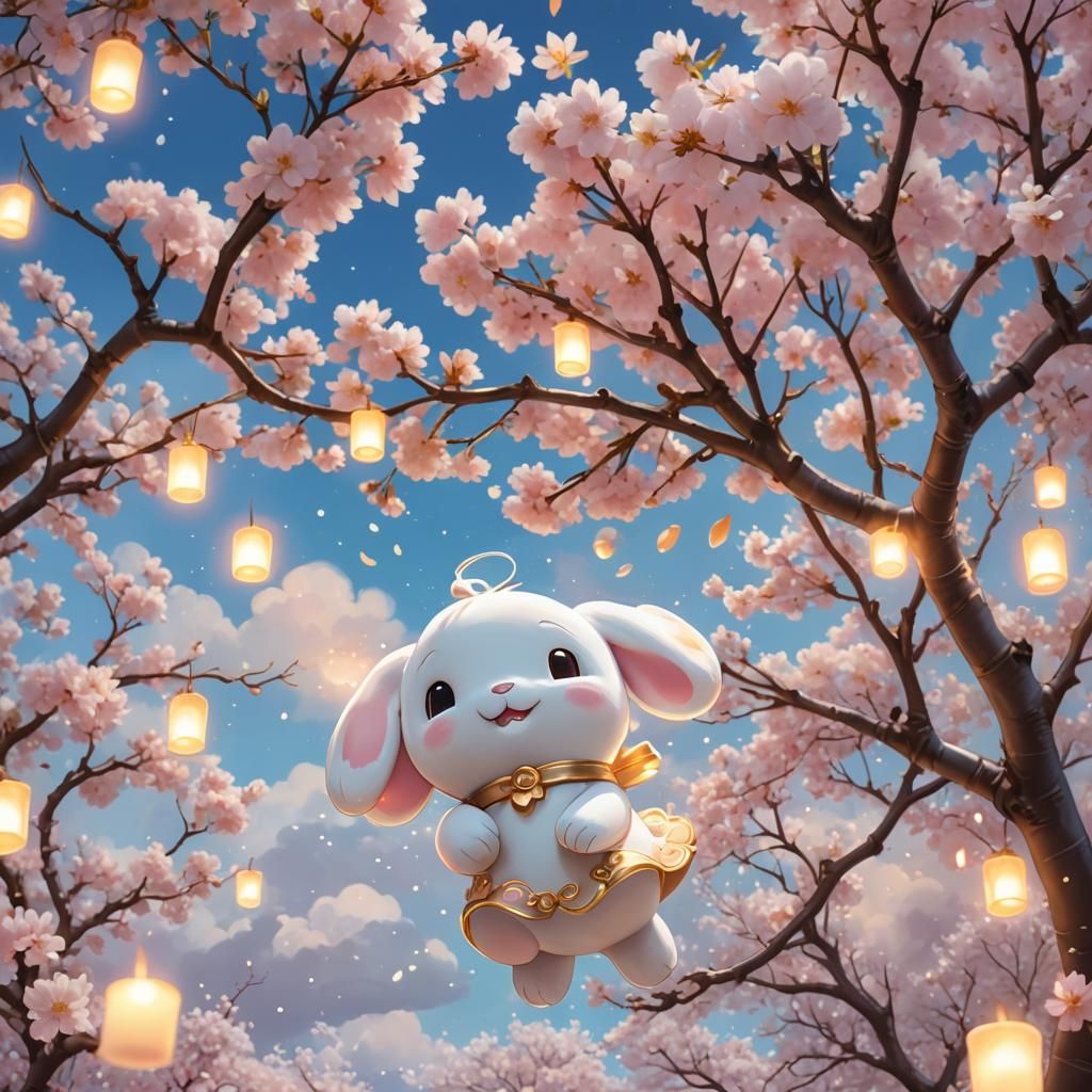 Cinnamoroll in a Cloudscape of Cherry Blossoms