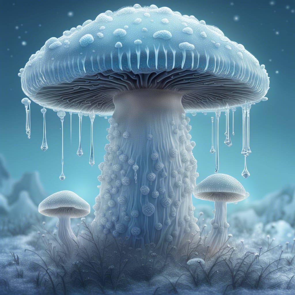 Intricate Ice Mushroom Digital Illustration in 8K