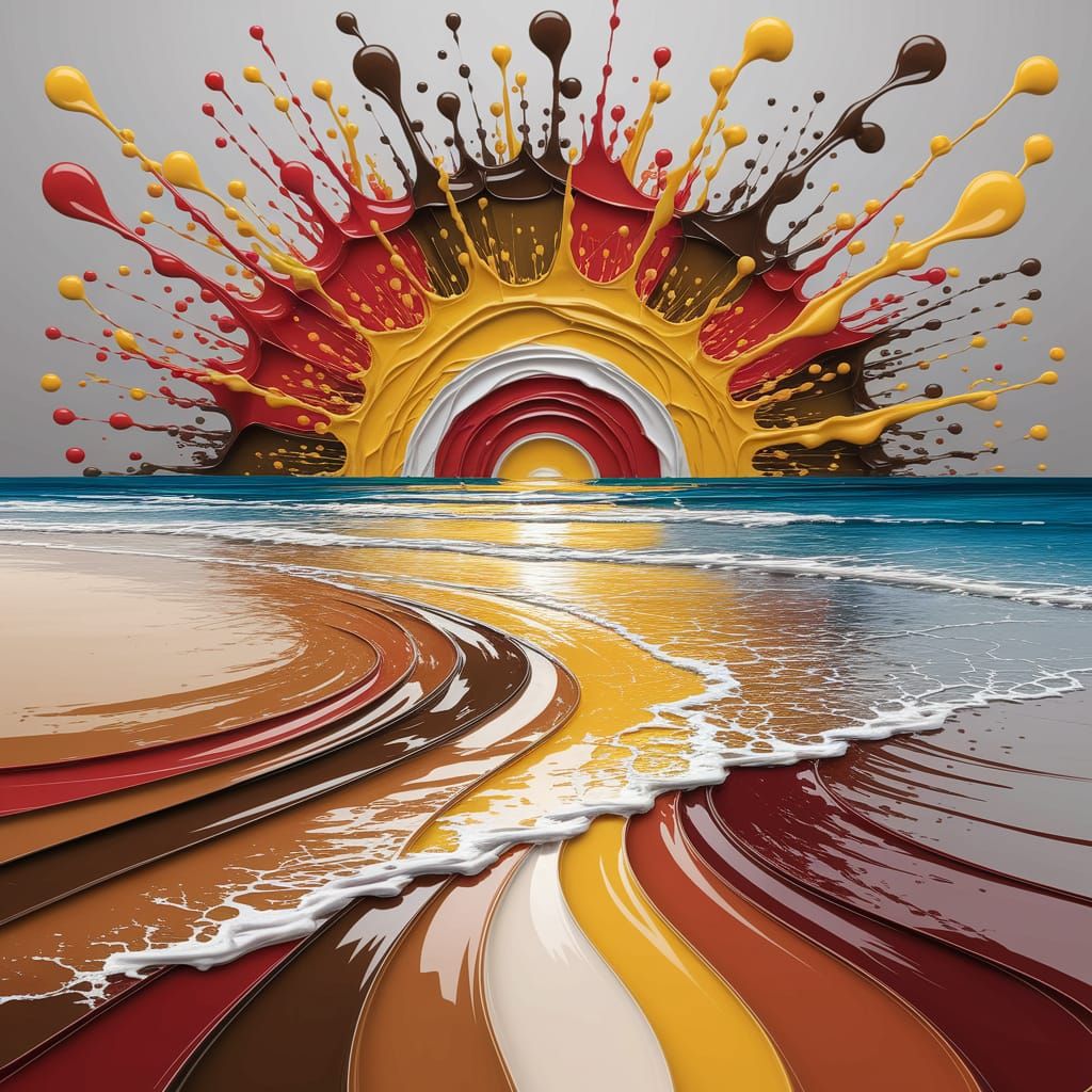 Vibrant Beach Sunrise in Dripping Paint