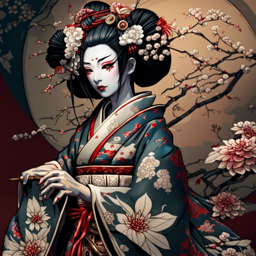 Ornate Kabuki Geisha in RPG Style