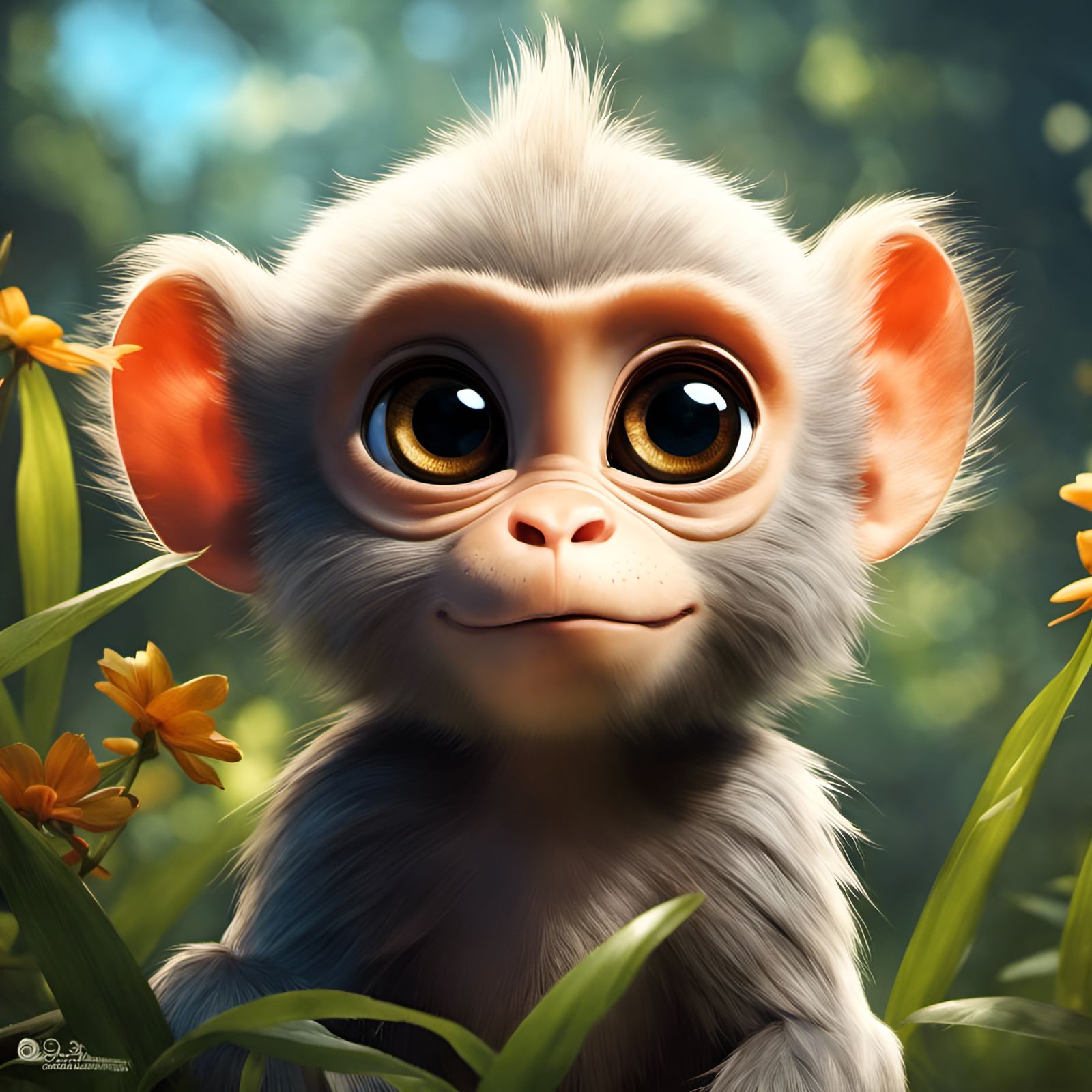 Adorable Baby Monkey in Studio Ghibli Style