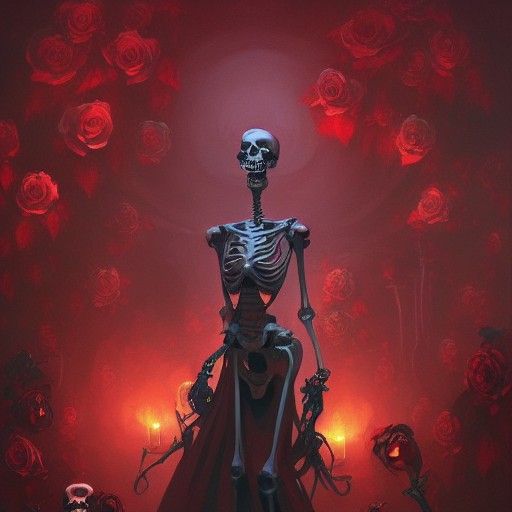 Skeletons with Roses in Ethereal Style