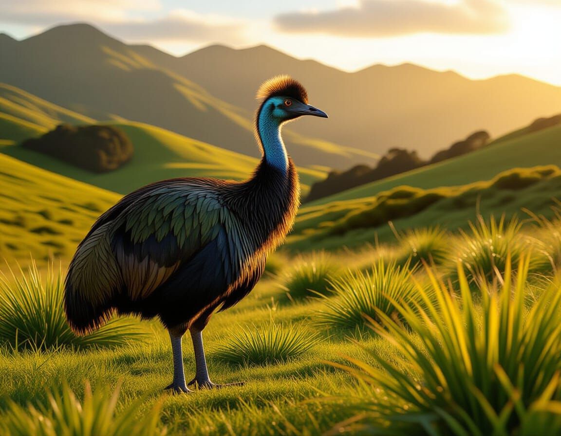 Photorealistic Moa Bird in Lush New Zealand Landscape