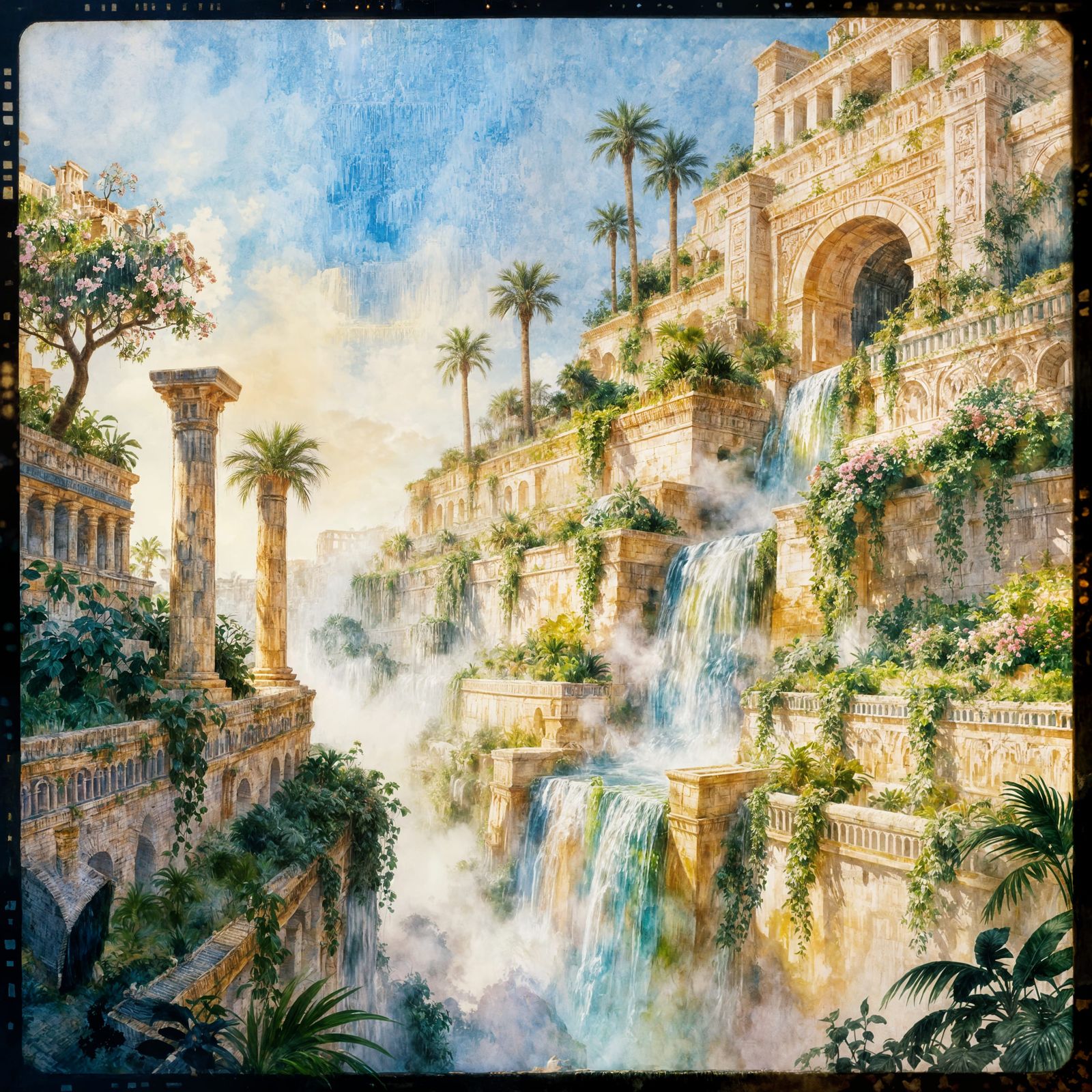 Dreamy Watercolor of Hanging Gardens of Babylon