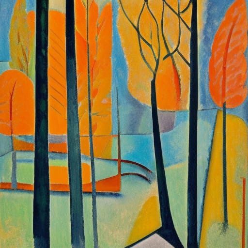 Surrealist Art Deco Landscape with Winter and Spring Element...