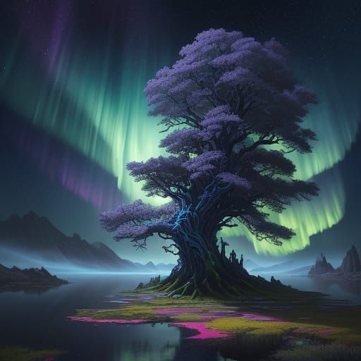Ancient Tree of Wonder in Ethereal Landscape
