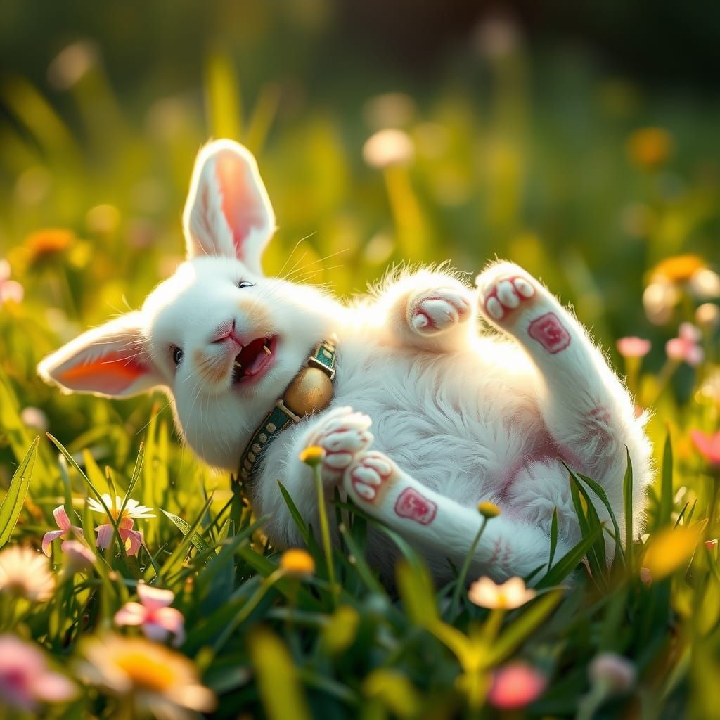 Joyful Bunny Giggles in Sunny Meadow
