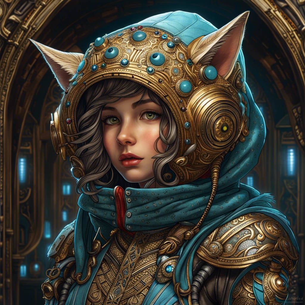 Girl in Decorated Cat-Hood: Fantasy Concept Art