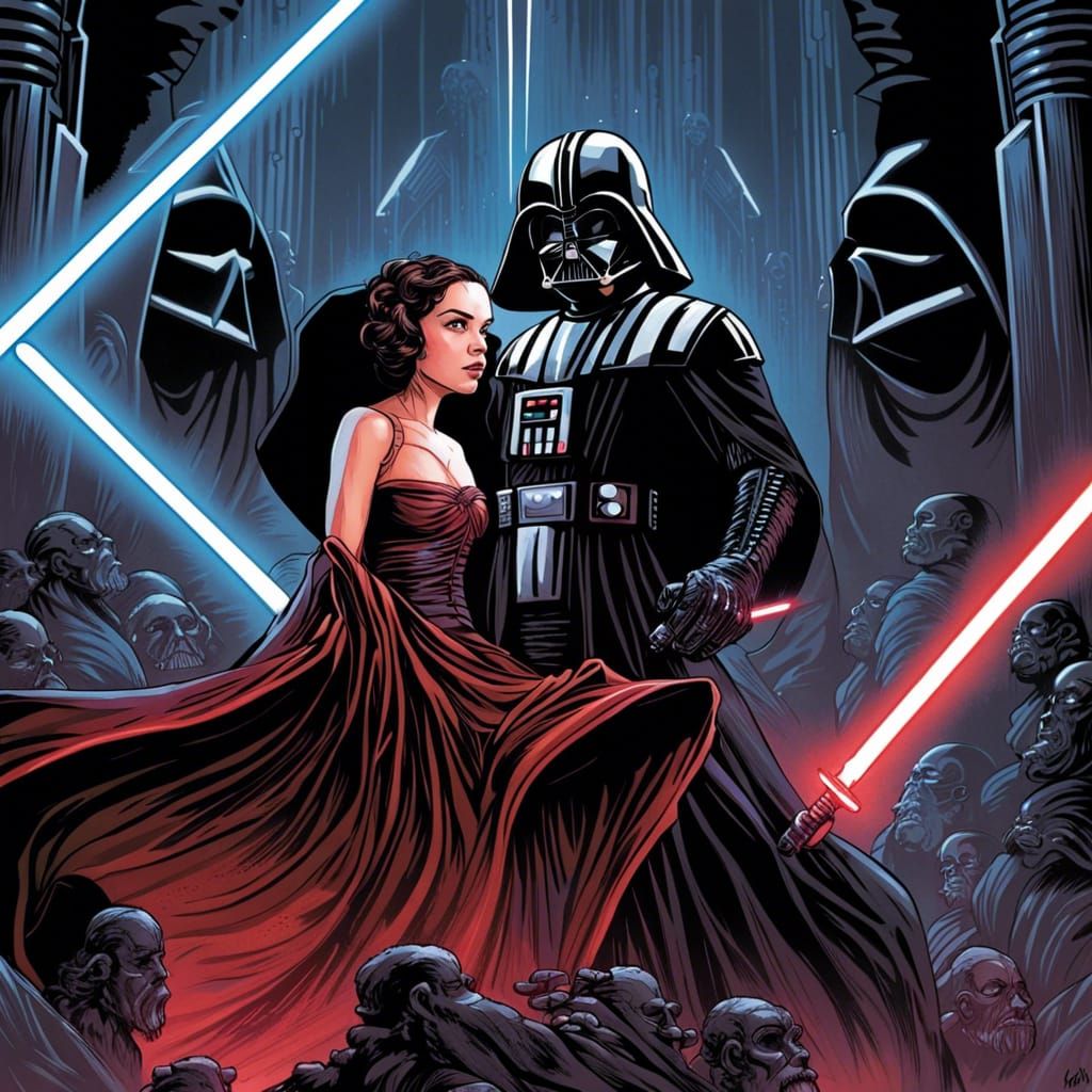 Sith Lord Padme and Darth Vader Comic Art