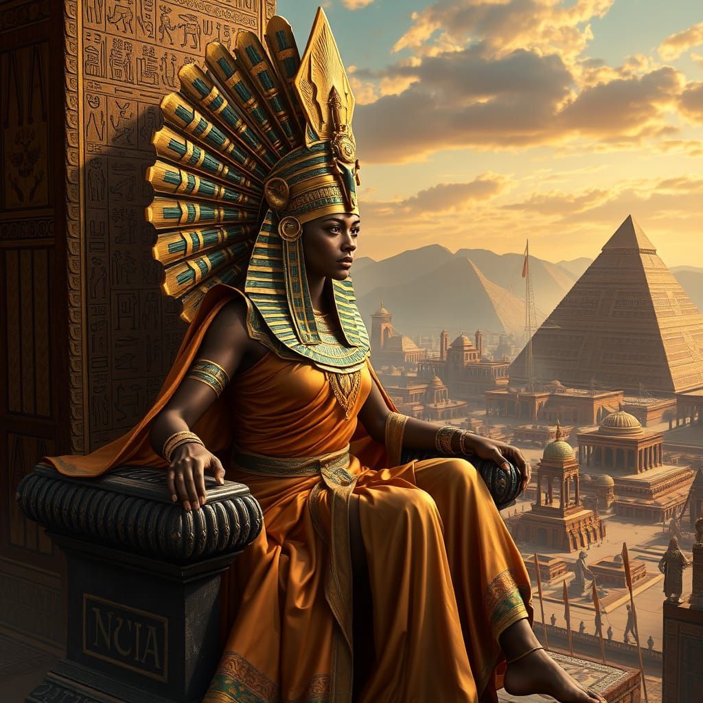 Majestic Nubian Queen Ruling Ancient Nile City