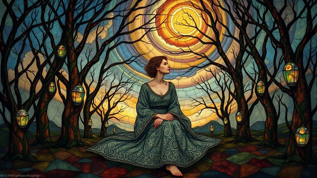 Surreal Forest Glade with Stained Glass Trees